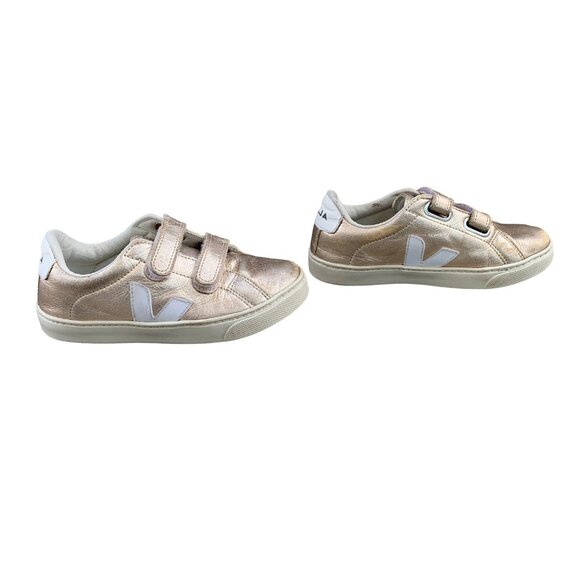 VEJA Gold Sneakers Girls US 2 Euro 33 Running Shoes Metallic Sneaker Velcro Shoe - Picture 1 of 12